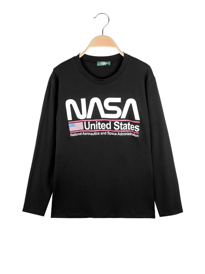 T-shirt da ragazzo a maniche lunghe con scritta - nero