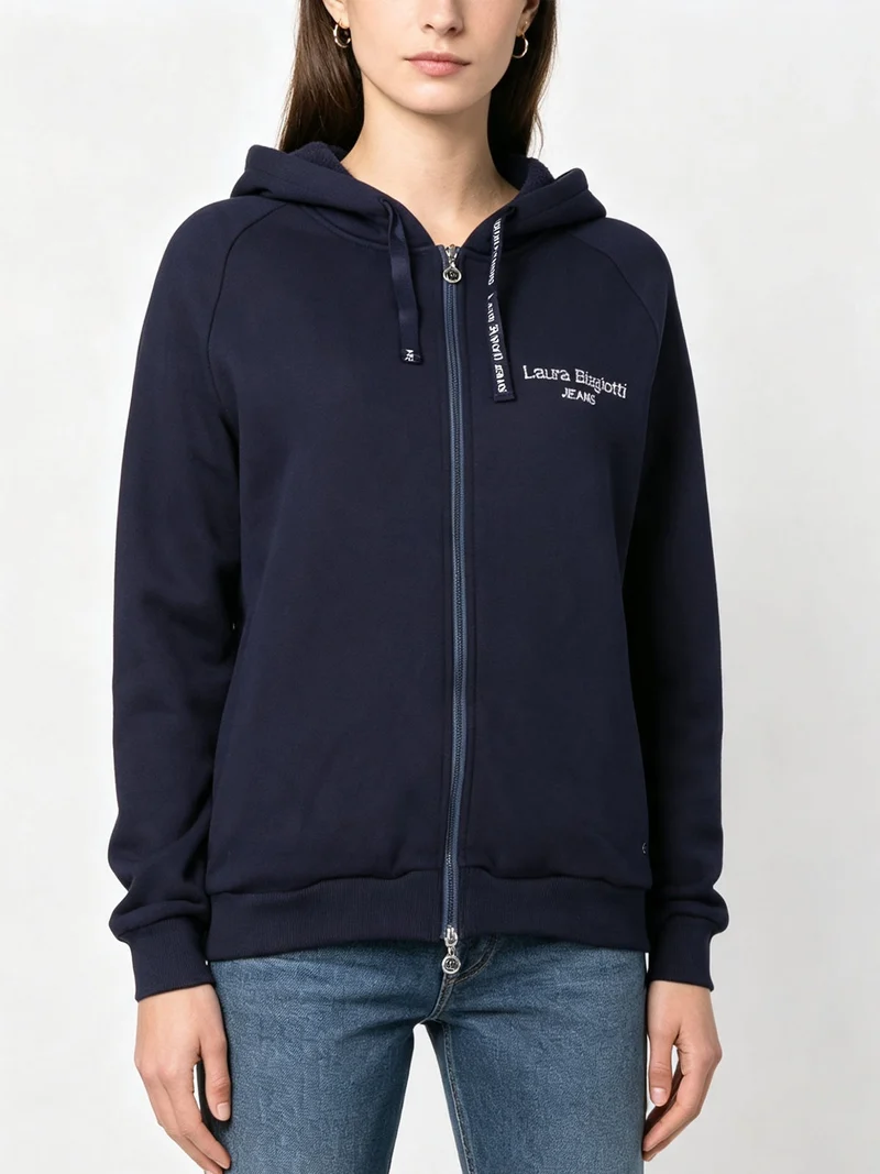Felpa pesante da donna con cappuccio e zip - blu scuro