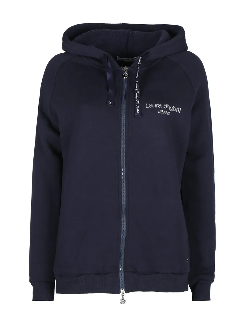 Felpa pesante da donna con cappuccio e zip - blu scuro