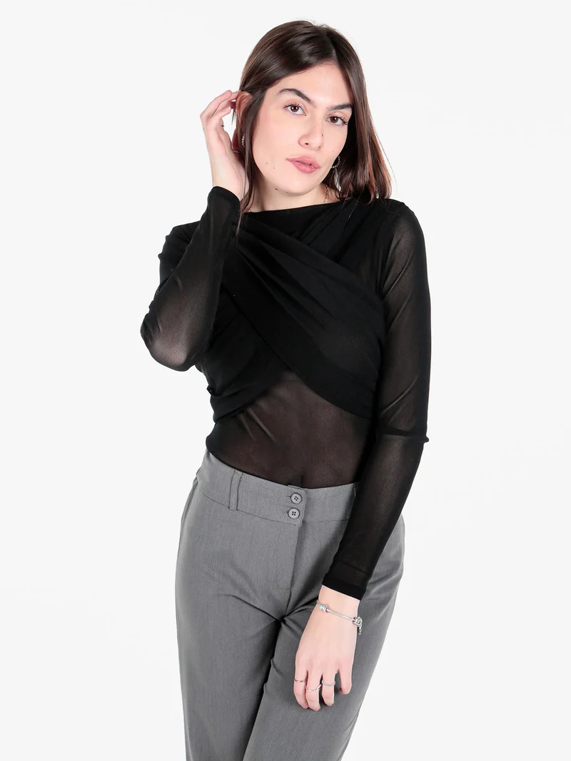 Body donna velato a maniche lunghe - nero