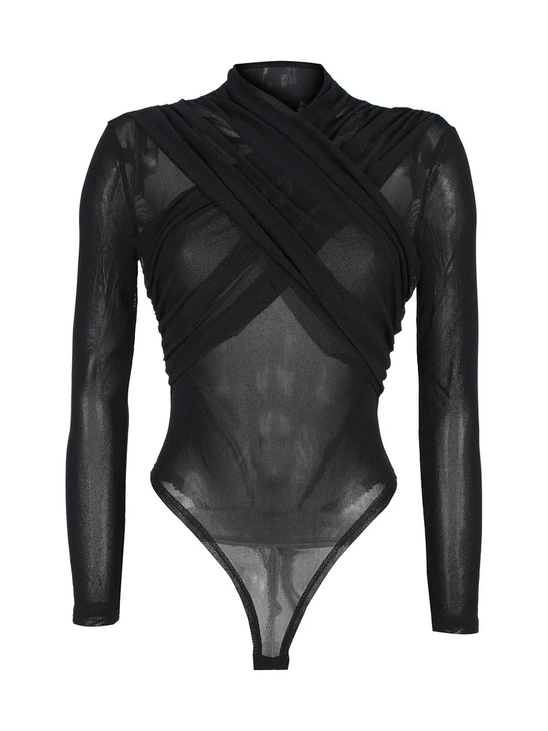Body donna velato a maniche lunghe - nero