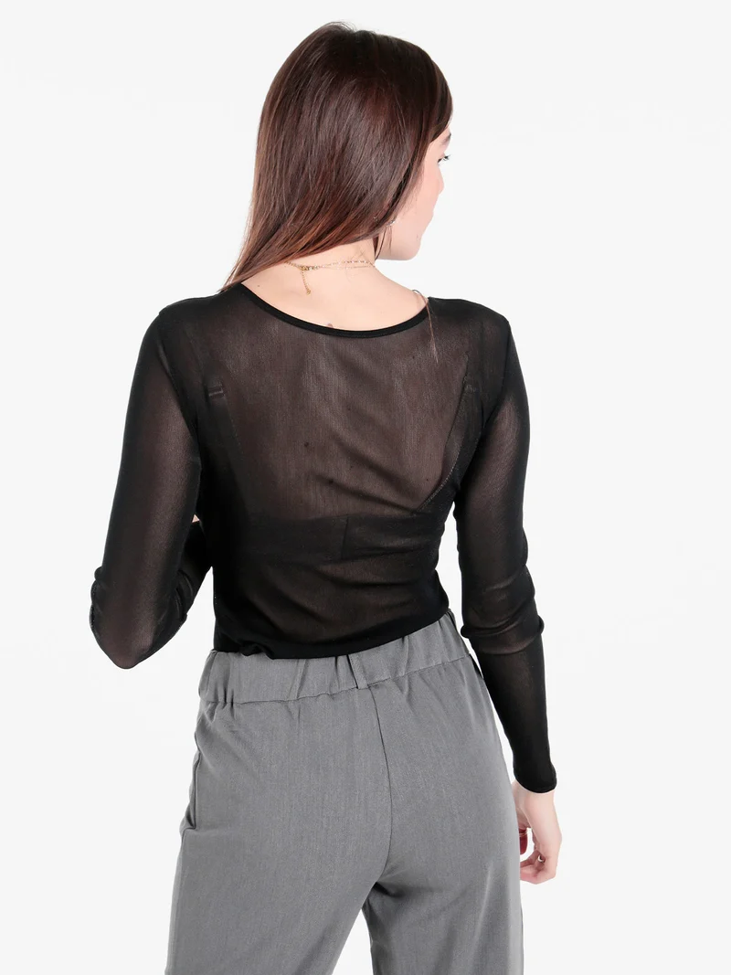 Body donna velato a maniche lunghe - nero