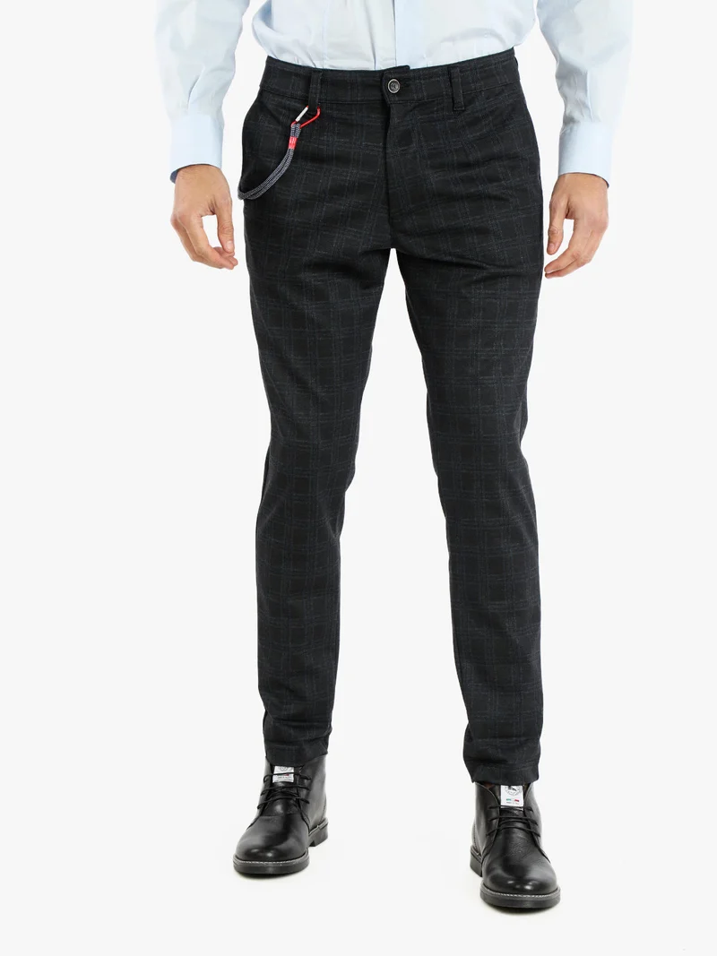 Pantaloni casual da uomo con stampa a quadri - blu scuro
