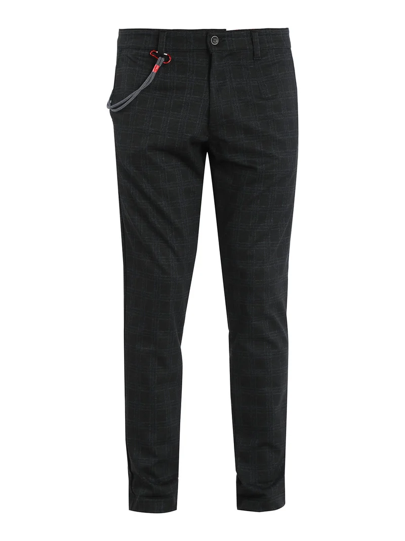 Pantaloni casual da uomo con stampa a quadri - blu scuro