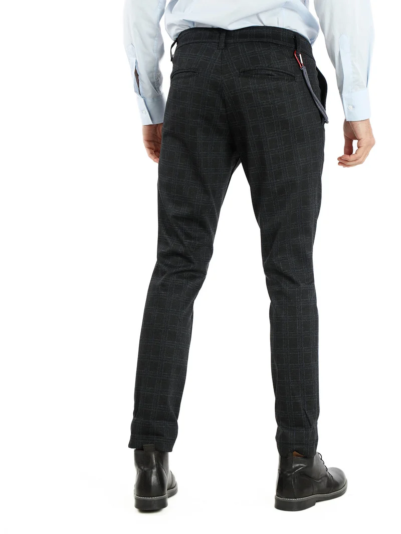 Pantaloni casual da uomo con stampa a quadri - blu scuro