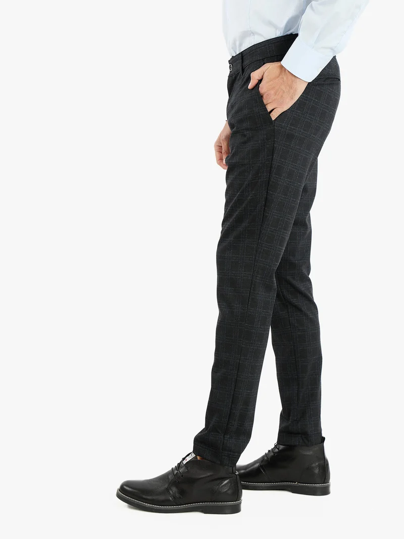 Pantaloni casual da uomo con stampa a quadri - blu scuro