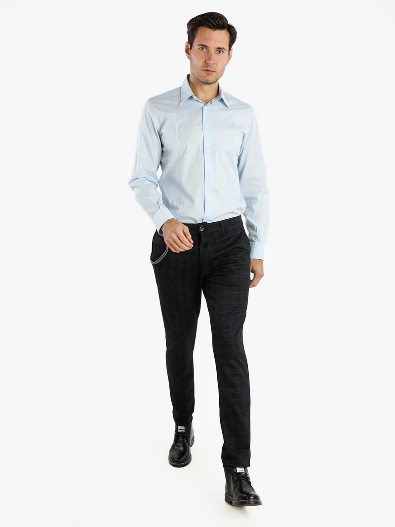 Pantaloni casual da uomo con stampa a quadri - blu scuro