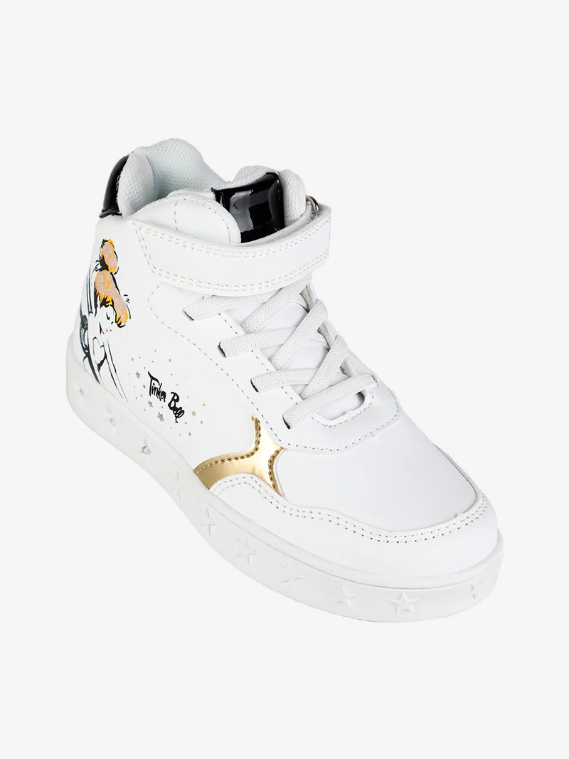 Sneakers alte da bambina con cinturino a strappo e luci - bianco