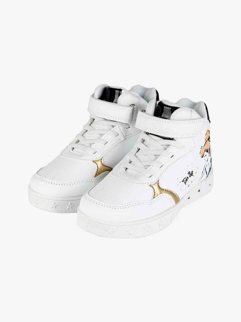 Sneakers alte da bambina con cinturino a strappo e luci - bianco