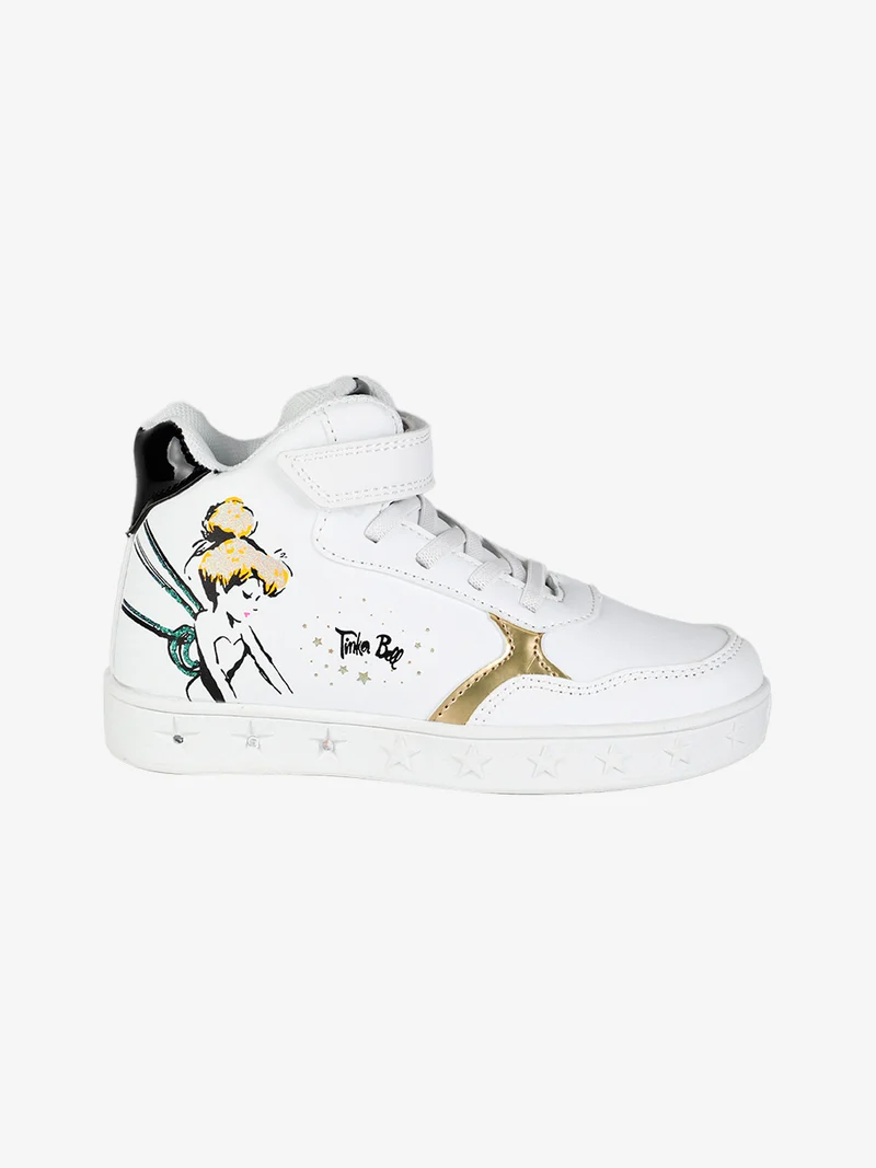 Sneakers alte da bambina con cinturino a strappo e luci - bianco