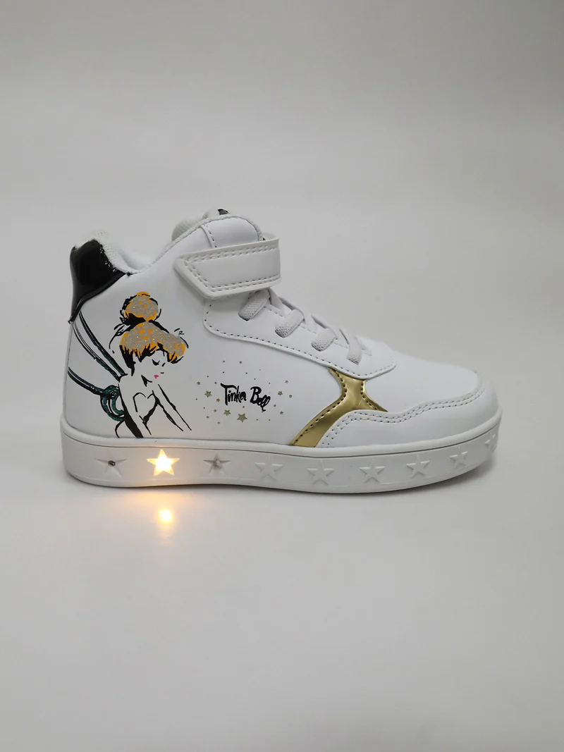 Sneakers alte da bambina con cinturino a strappo e luci - bianco