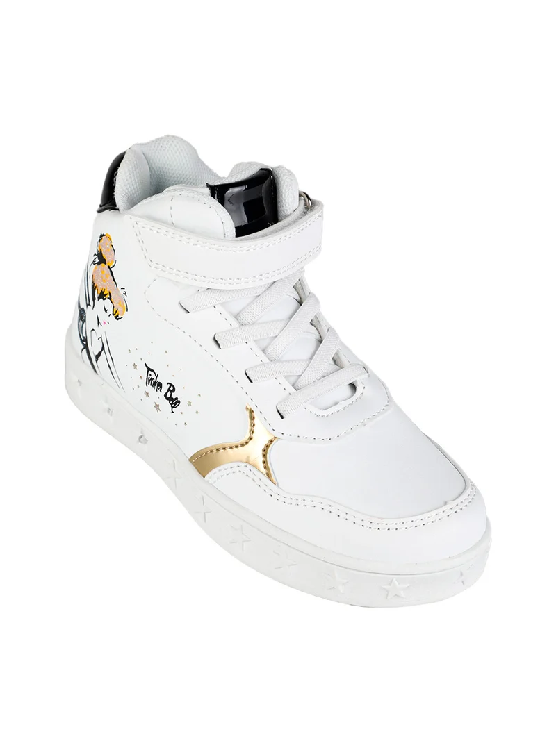 Sneakers alte da bambina con cinturino a strappo e luci - bianco