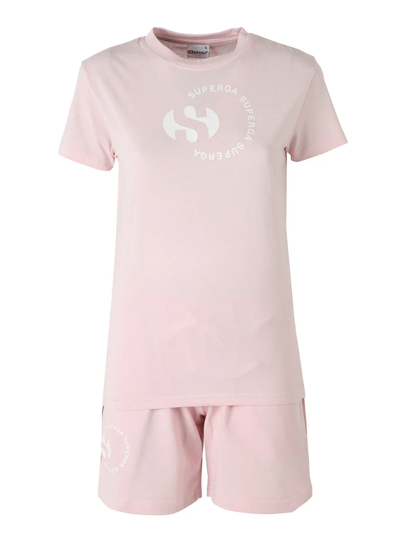 Completo corto da donna in cotone con logo - rosa