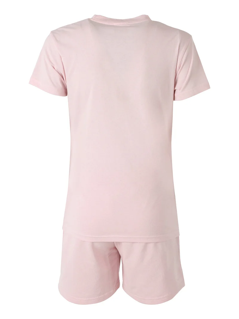 Completo corto da donna in cotone con logo - rosa