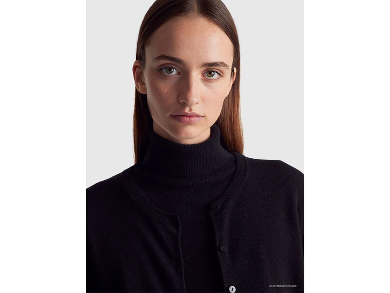 Schwarzer Cardigan mit Rundhalsausschnitt aus reiner Merinowolle