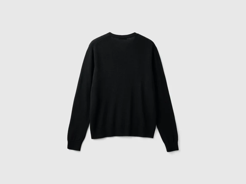 Schwarzer Cardigan mit Rundhalsausschnitt aus reiner Merinowolle