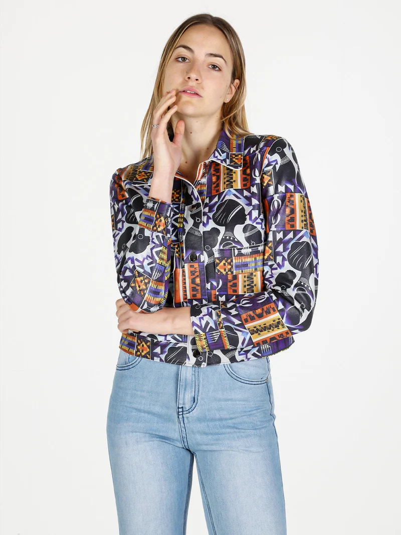 Giacca donna oversize con stampe - viola