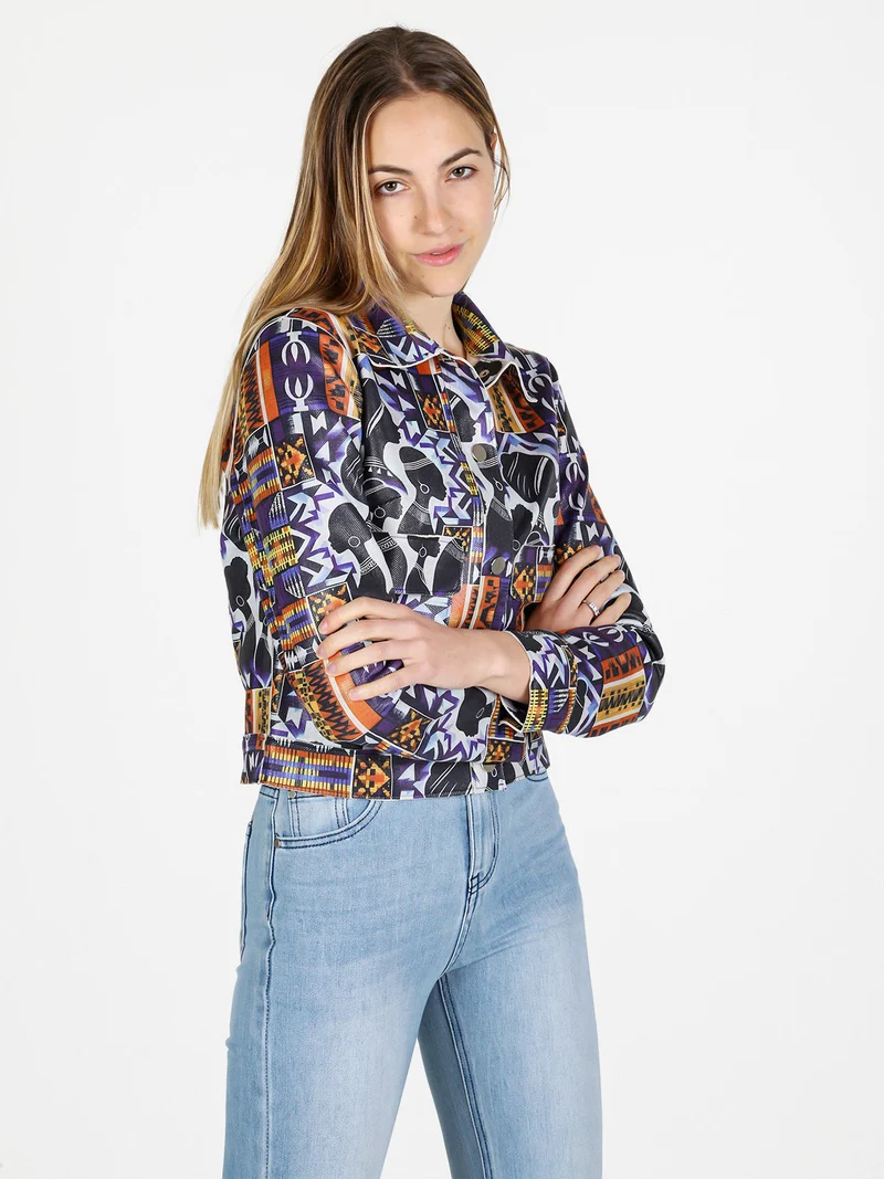 Giacca donna oversize con stampe - viola