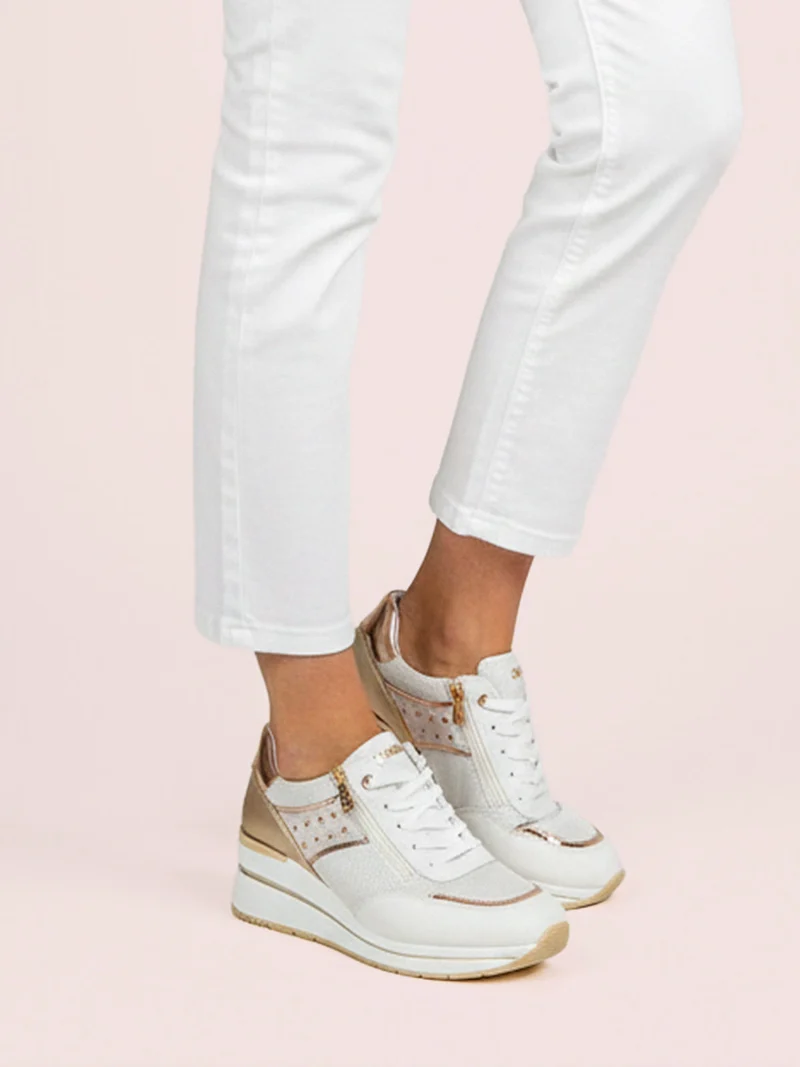 Sneakers donna con zeppa - bianco
