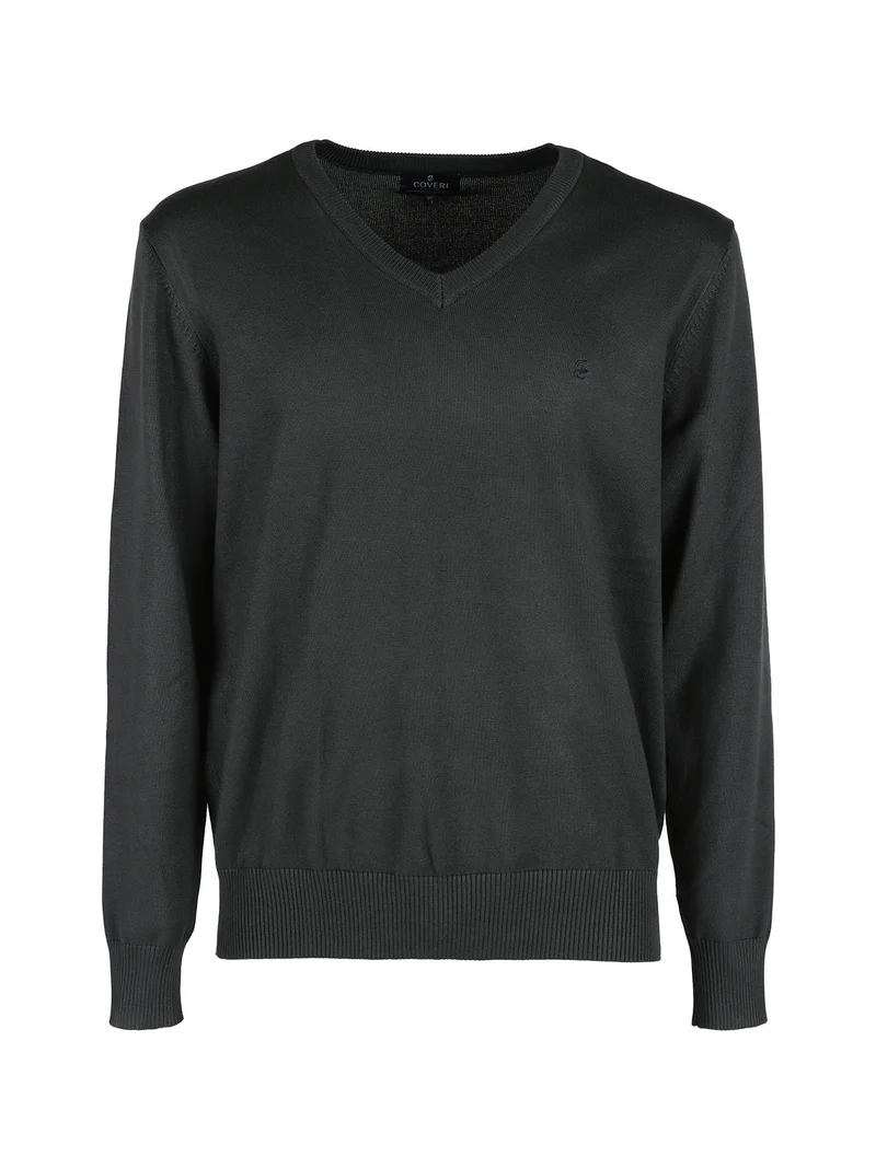 Pullover in maglia da uomo con scollo a V - verde