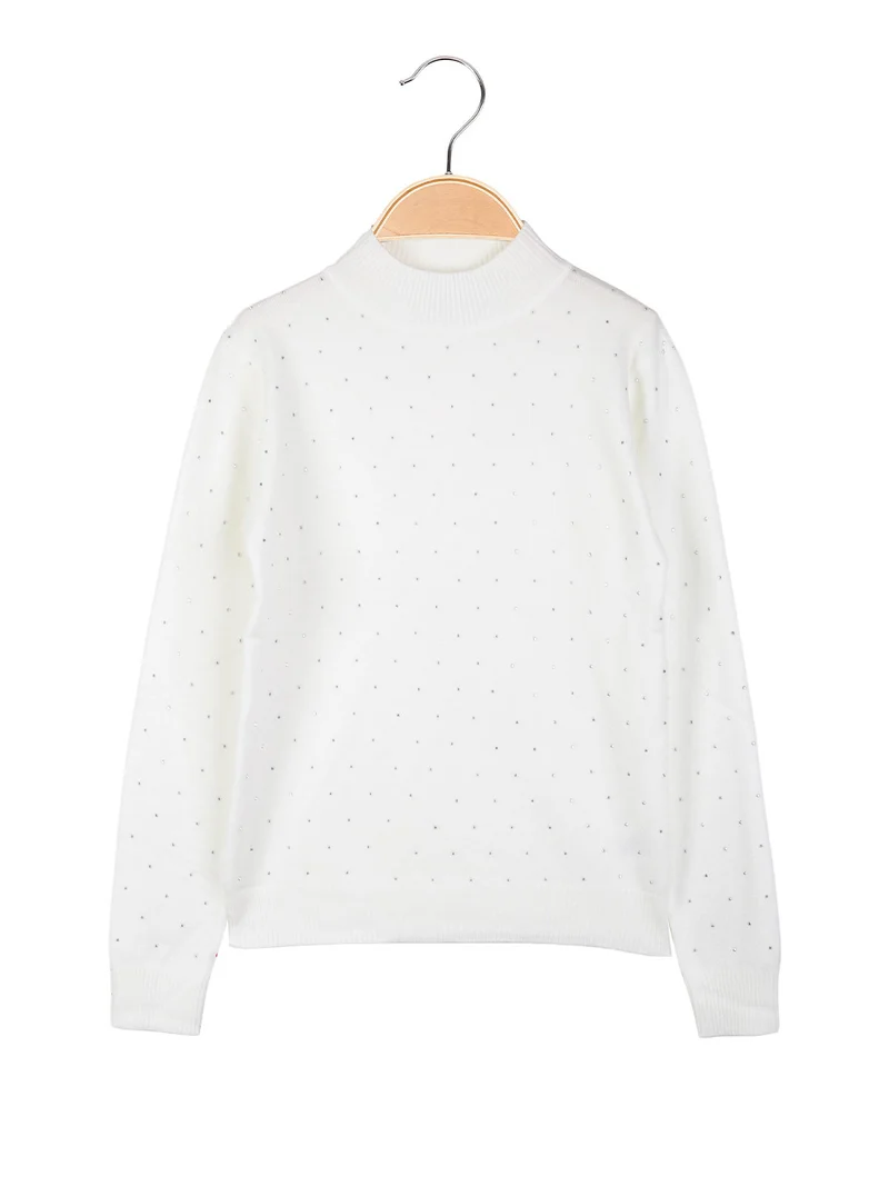 Maglia da bambina a lupetto con micro borchie - bianco