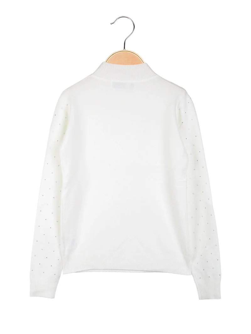 Maglia da bambina a lupetto con micro borchie - bianco