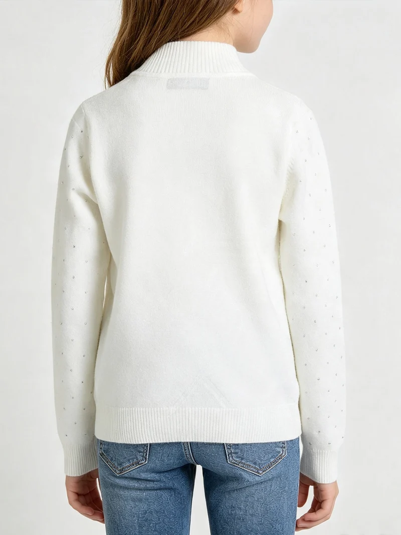 Maglia da bambina a lupetto con micro borchie - bianco