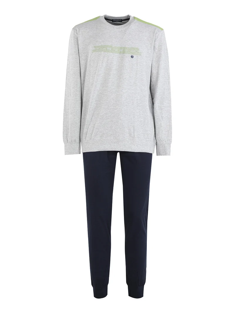 Pigiama lungo da uomo in cotone jersey - grigio