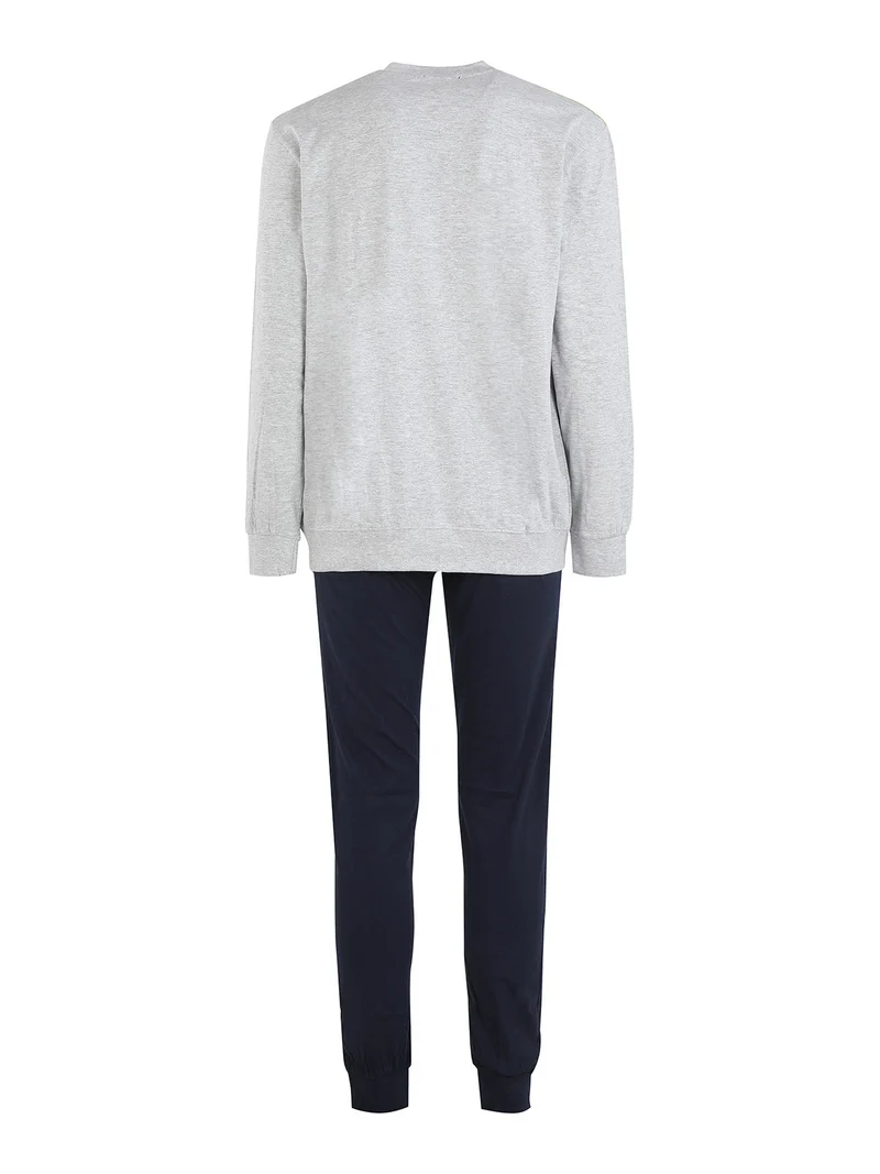 Pigiama lungo da uomo in cotone jersey - grigio