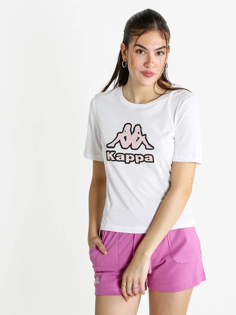 T-shirt donna in cotone con logo a pois - bianco