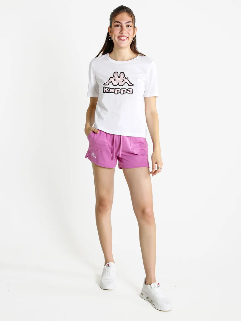 T-shirt donna in cotone con logo a pois - bianco