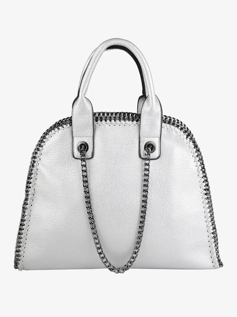 Borsa donna con doppi manici e catena - argento