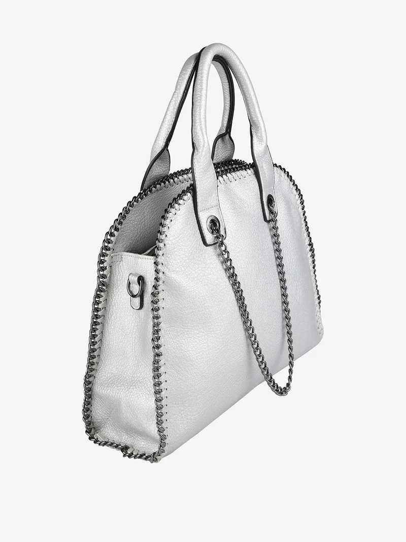 Borsa donna con doppi manici e catena - argento