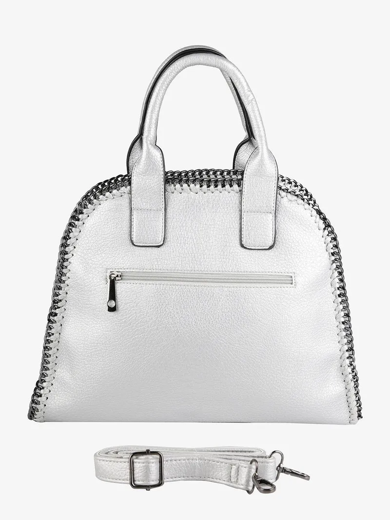 Borsa donna con doppi manici e catena - argento