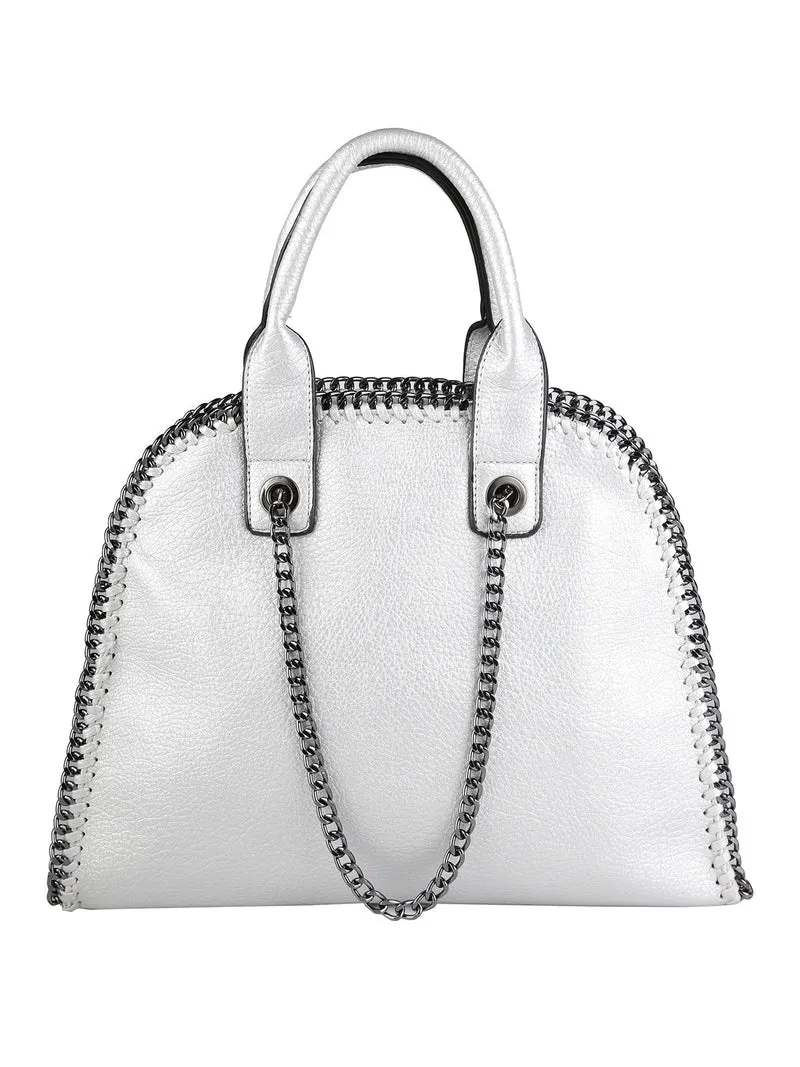 Borsa donna con doppi manici e catena - argento