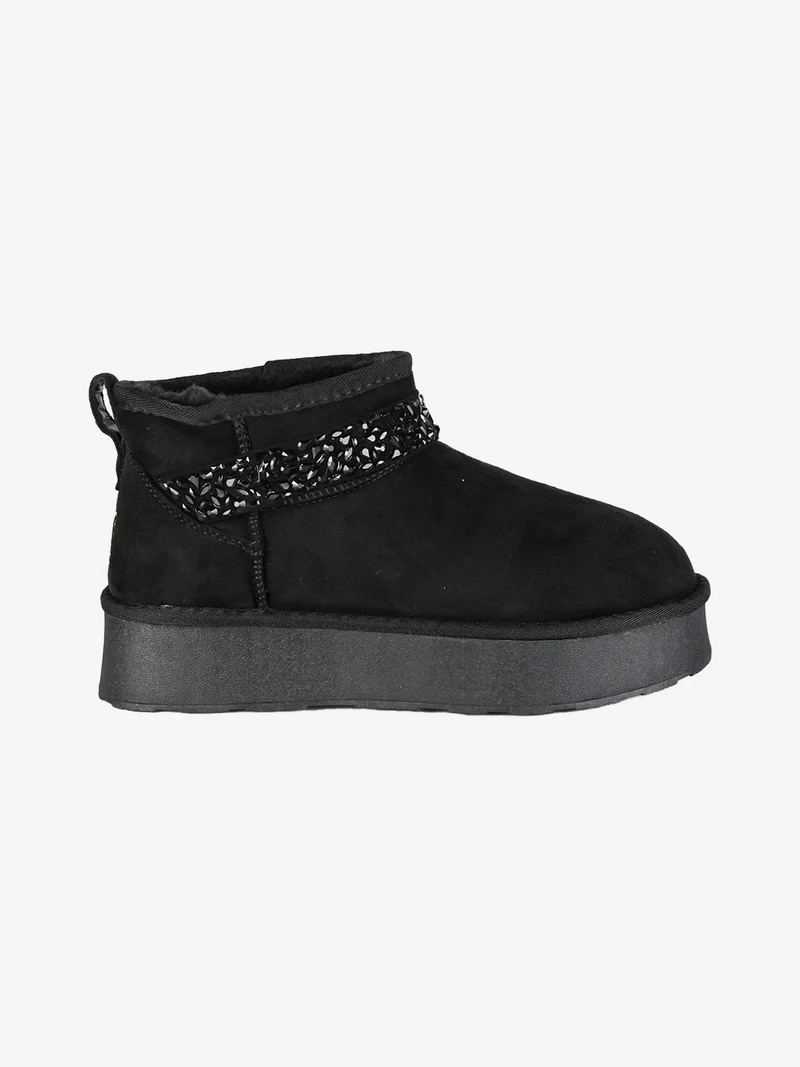 Stivaletti donna in tessuto scamosciato con strass e platform - nero