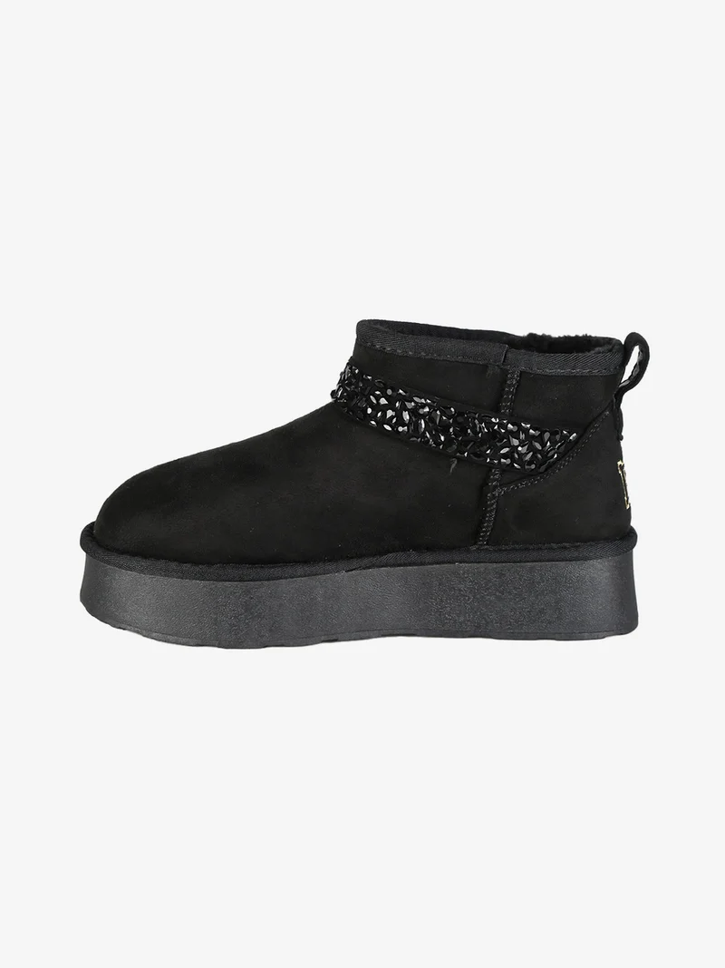 Stivaletti donna in tessuto scamosciato con strass e platform - nero