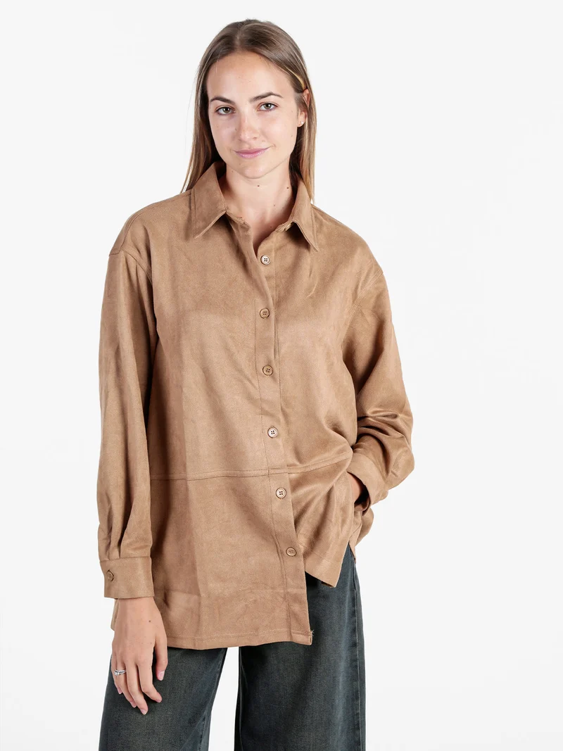 Camicia donna scamosciata oversize - khaki