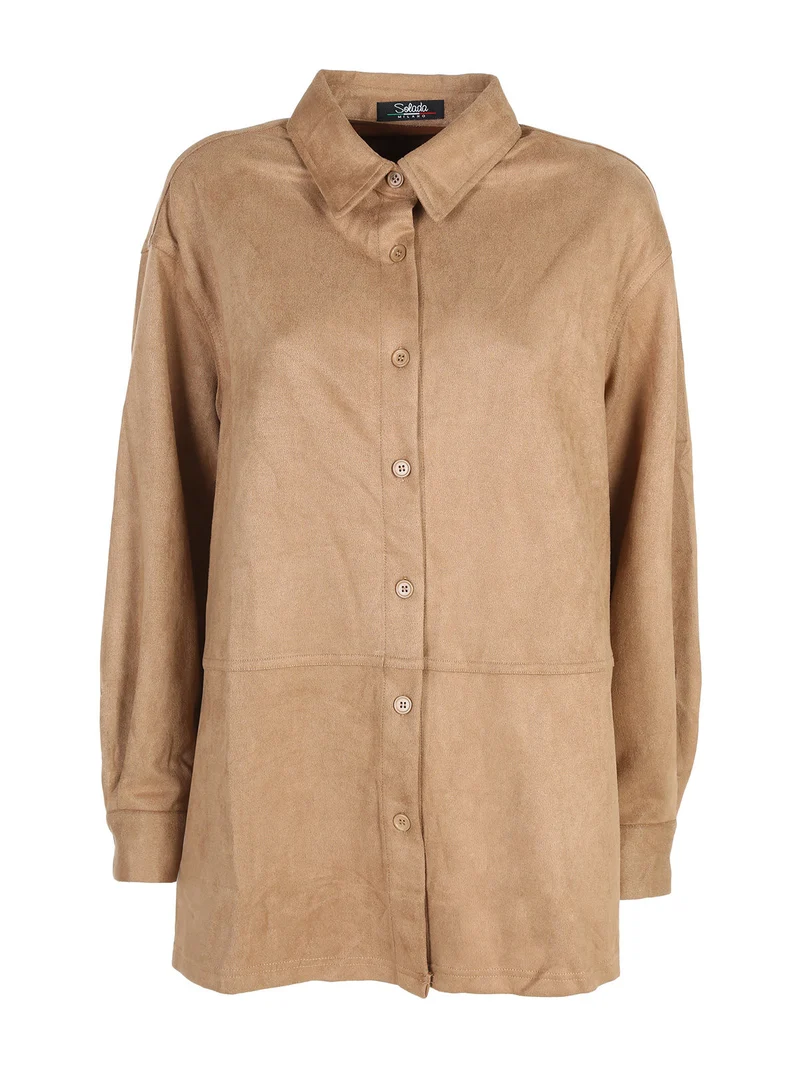 Camicia donna scamosciata oversize - khaki