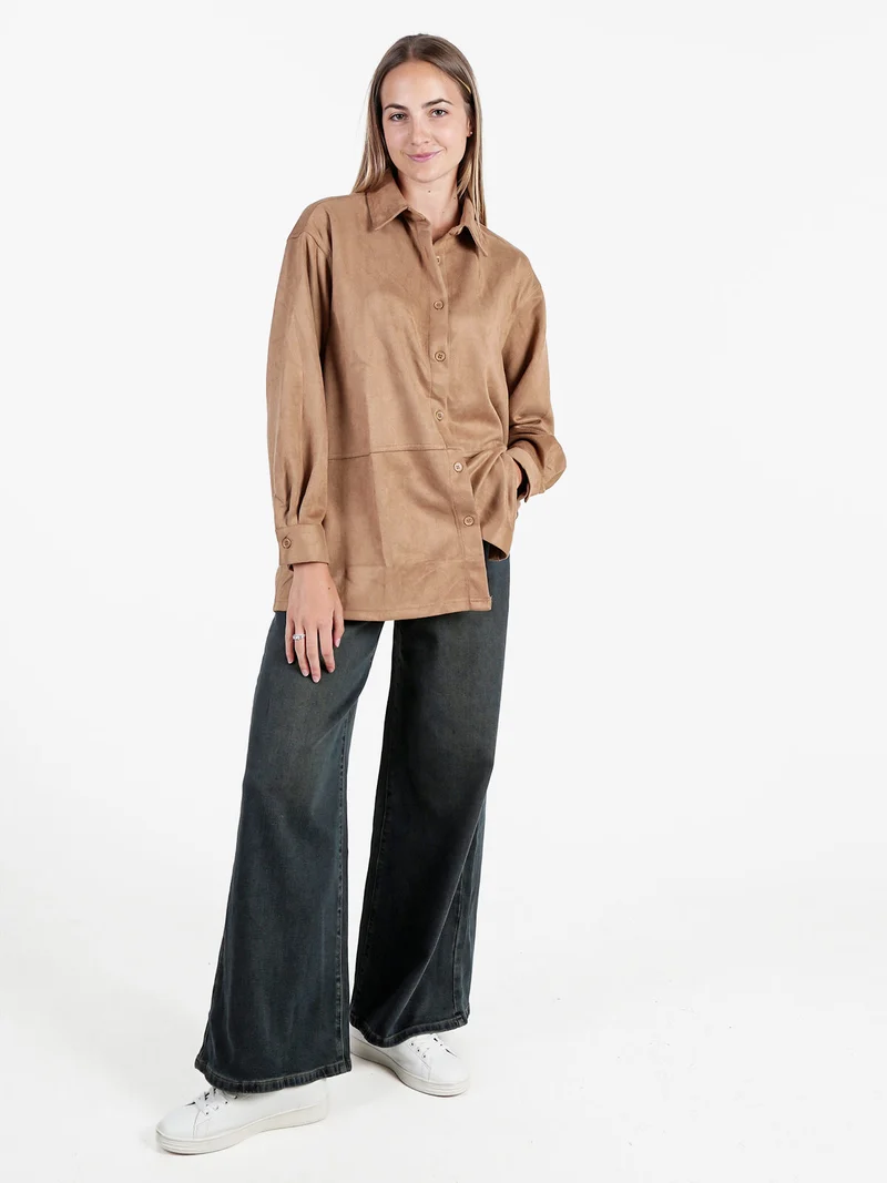 Camicia donna scamosciata oversize - khaki