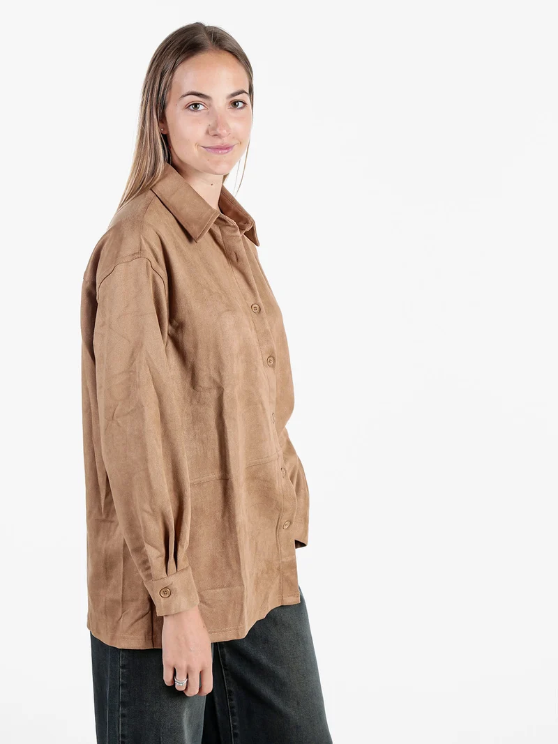 Camicia donna scamosciata oversize - khaki