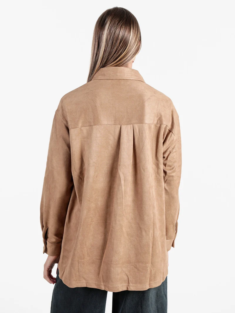 Camicia donna scamosciata oversize - khaki