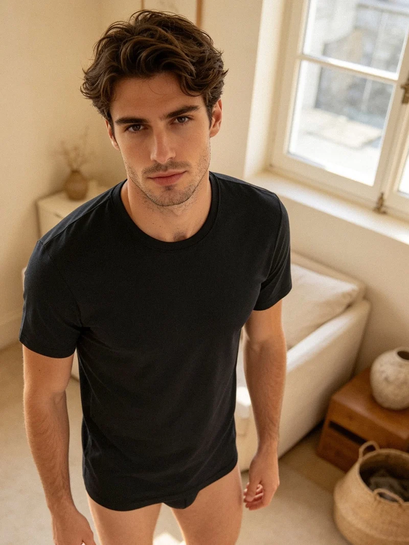 T-shirt intima uomo girocollo in cotone bielastico - nero