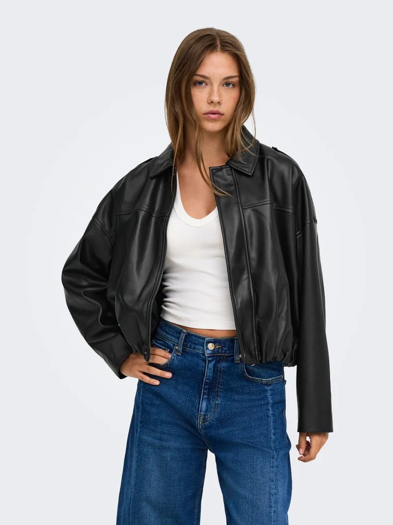 ONLMOON-NELI L/S FAUX LEATHER BOMBER PNT