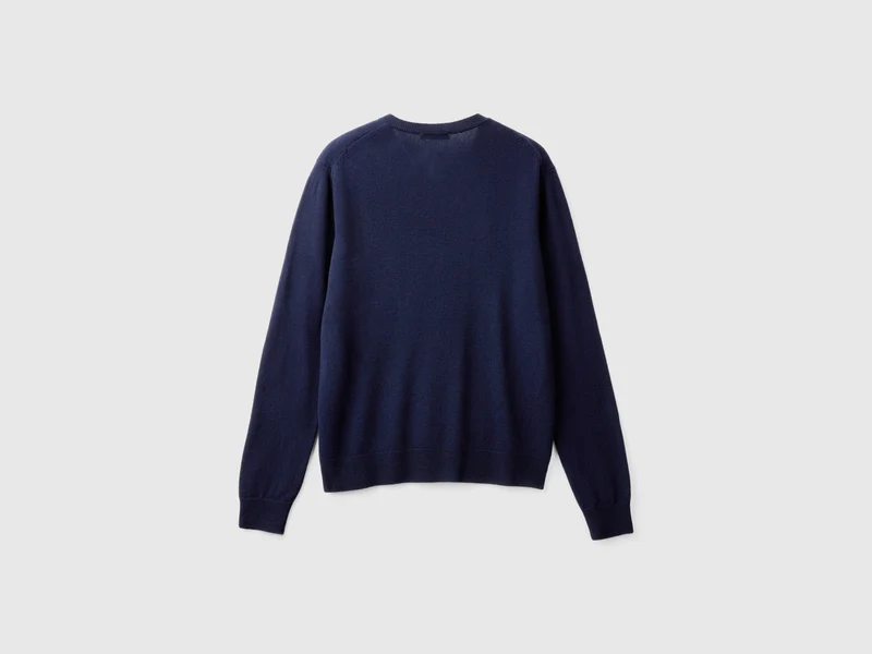 Dunkelblauer Cardigan mit Rundhalsausschnitt aus reiner Merinowolle