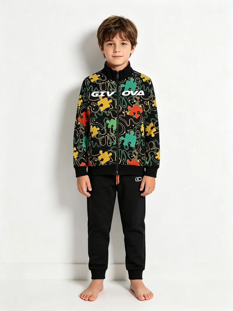 Completo tuta da bambino felpato 2 pezzi con zip - verde