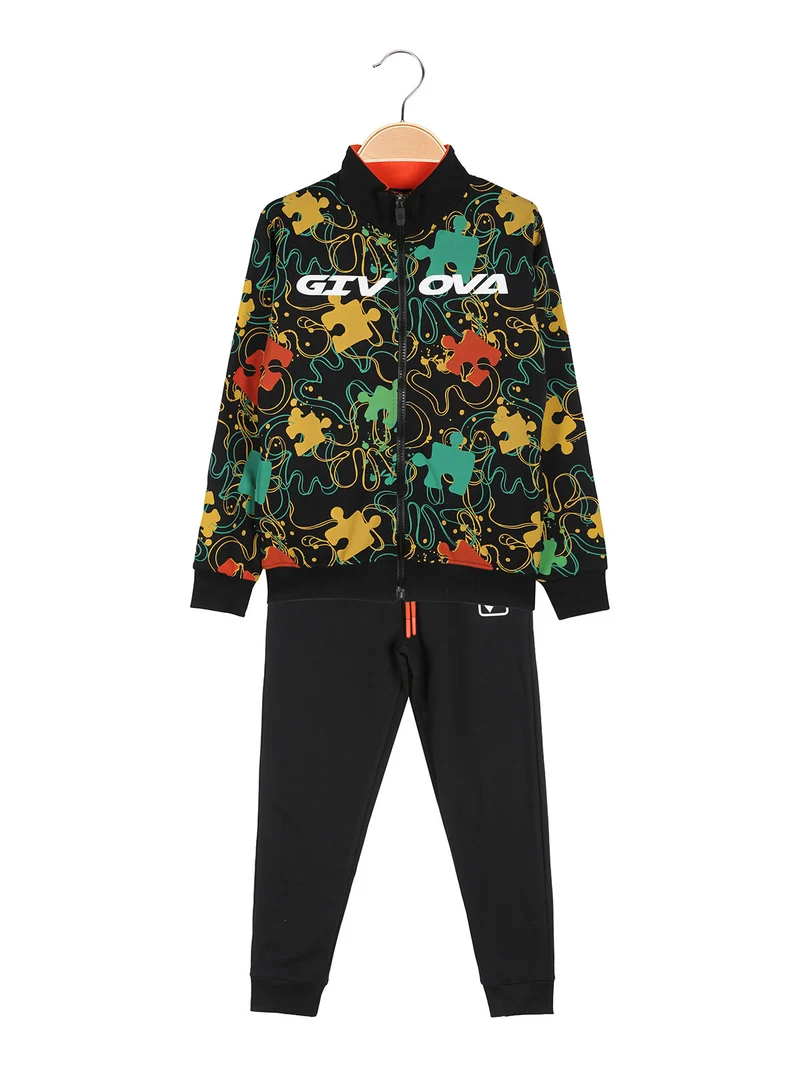 Completo tuta da bambino felpato 2 pezzi con zip - verde