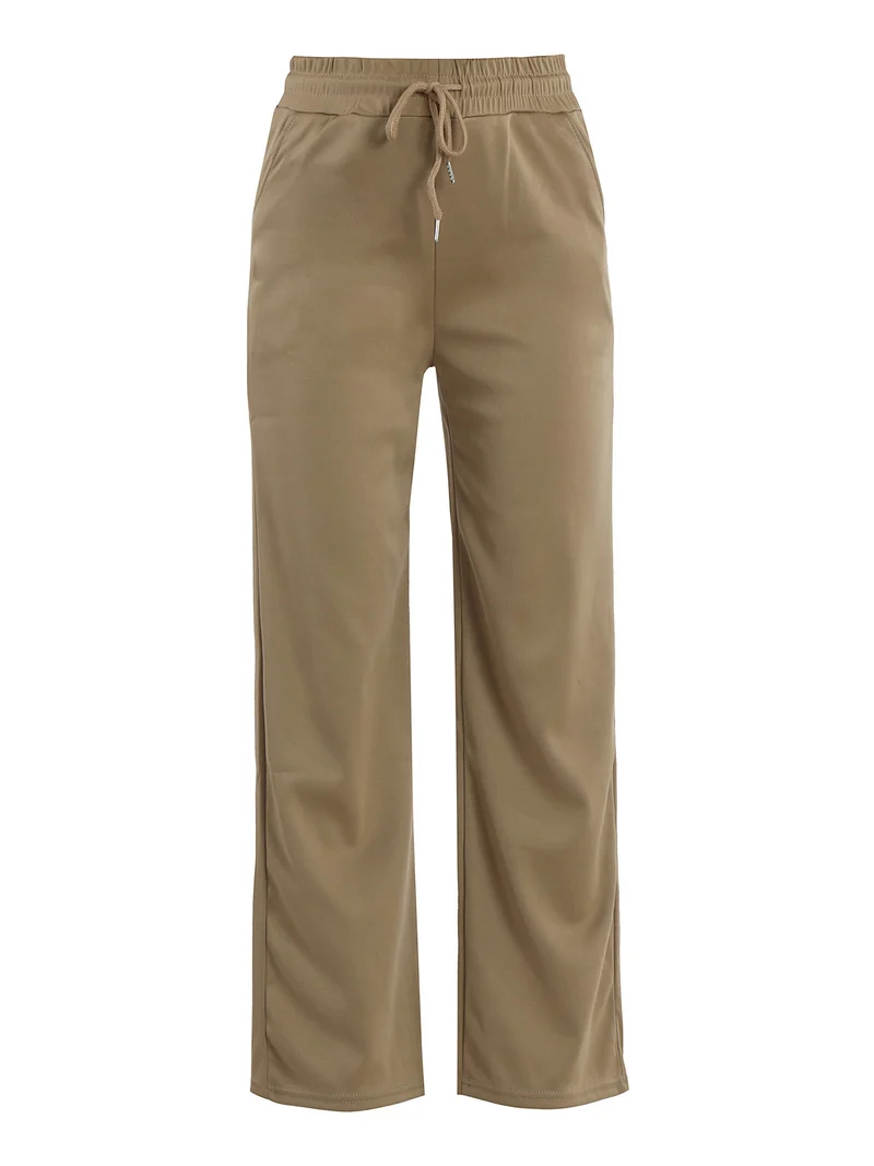 Pantaloni donna a gamba larga con coulisse - khaki