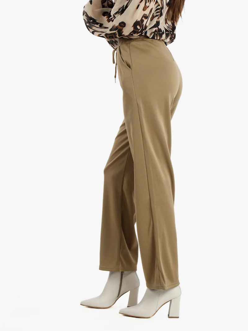 Pantaloni donna a gamba larga con coulisse - khaki