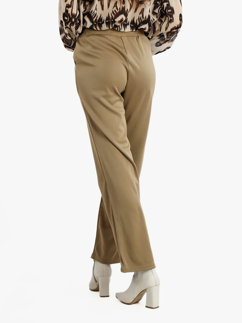Pantaloni donna a gamba larga con coulisse - khaki